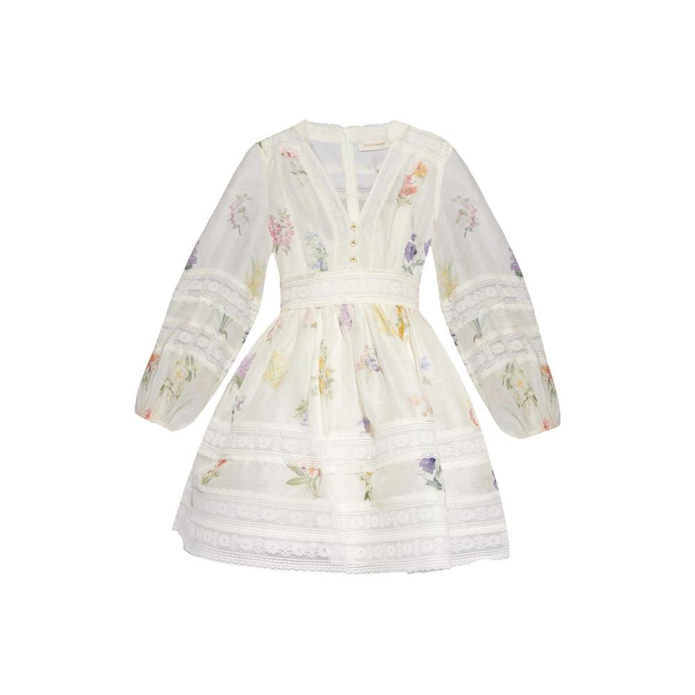NEW ZIMMERMANN natura v neck lace mini dress in white botanical - Picture 2 of 3